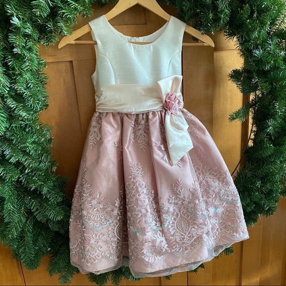 Jayne Copeland Girls’ Dress Ivory/Dusty Rose WOW! - Picture 6 of 8